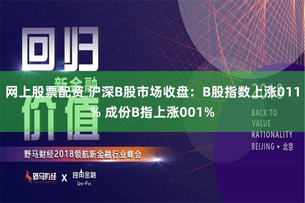 网上股票配资 沪深B股市场收盘：B股指数上涨011% 成份B指上涨001%